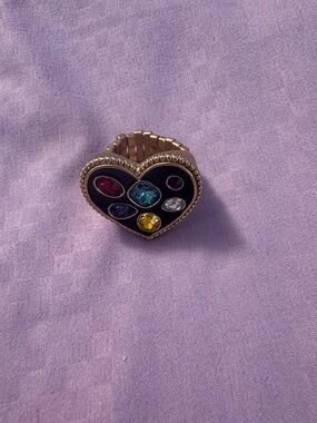 Chico's Gold-Tone Heart Ring with Black Enamel and Multicolor Gems